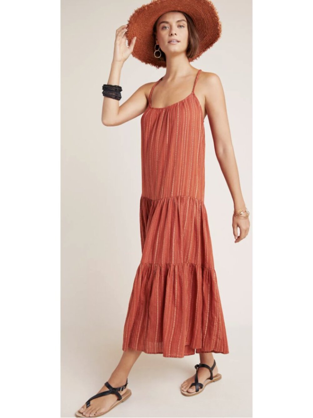 FRYE X ANTHROPOLOGIE Alyssa Tiered Maxi Dress Medium Boho Summer Resort Gauzy